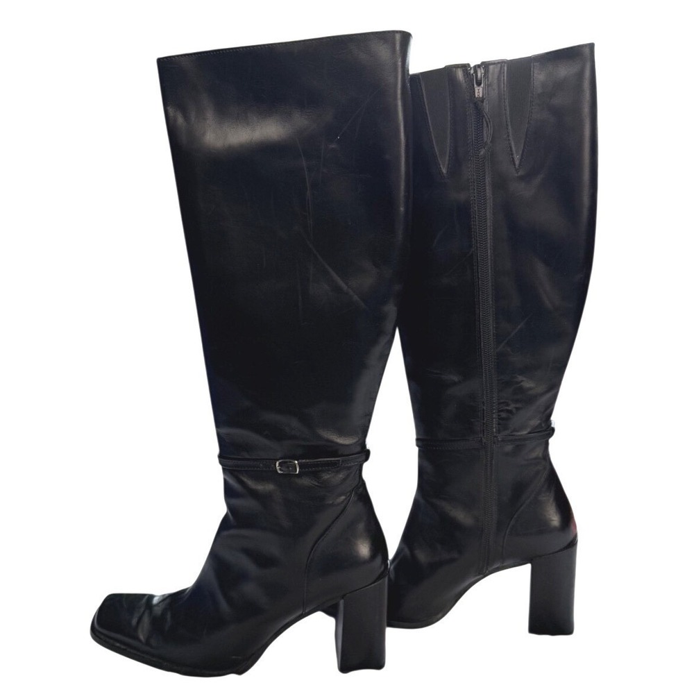 Donald J Pliner Women's Black Leather Square Toe Knee High Boots Block Heel 8M